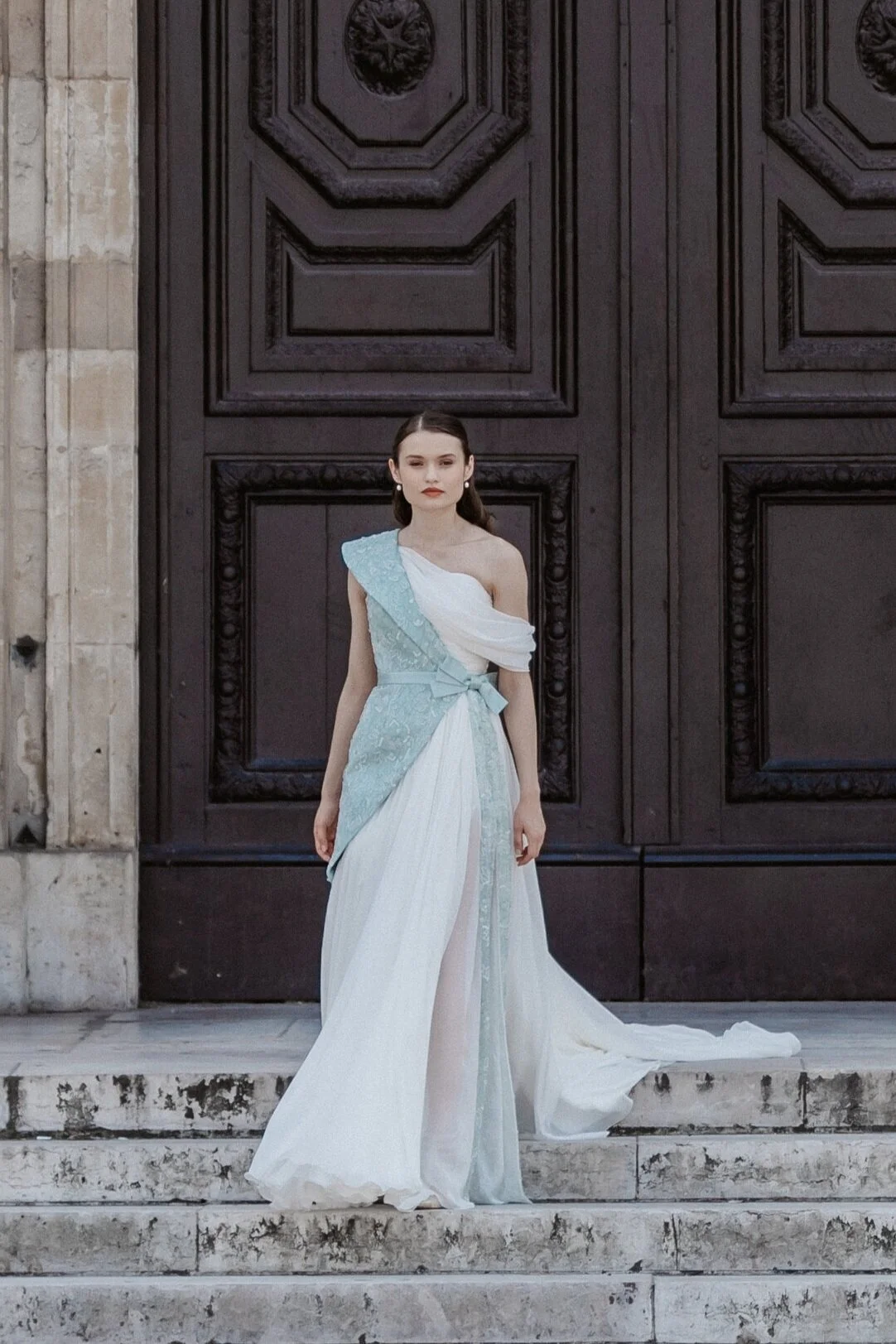 RASPAIL, asymmetrical and contrasting Haute-Coutre dress — DOCQUIN